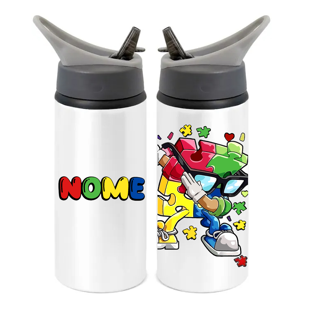 Squeeze de Alumínio Autismo Personalizado com Canudo Volta às Aulas