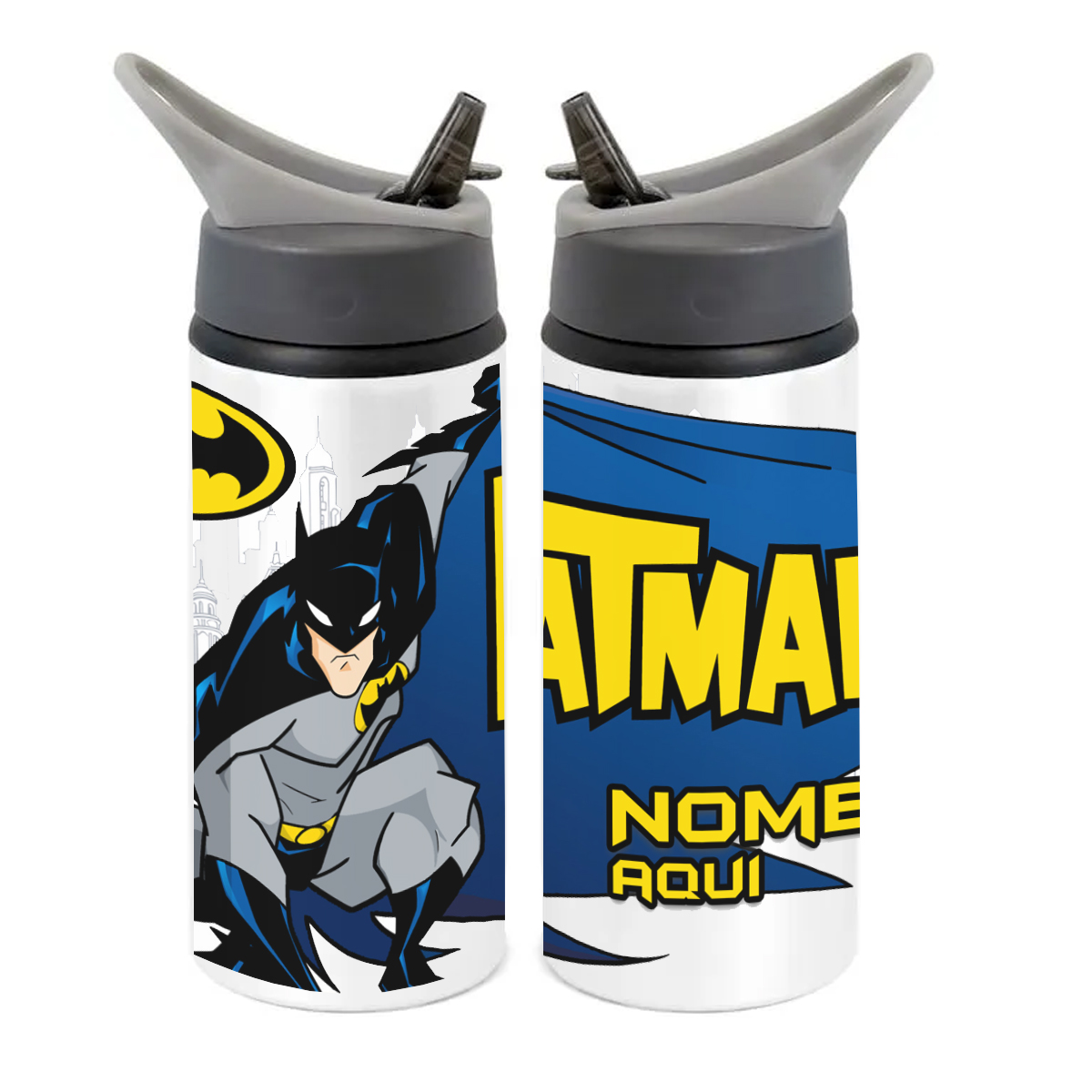 Squeeze de Alumínio Batman Personalizado com Canudo Volta às Aulas