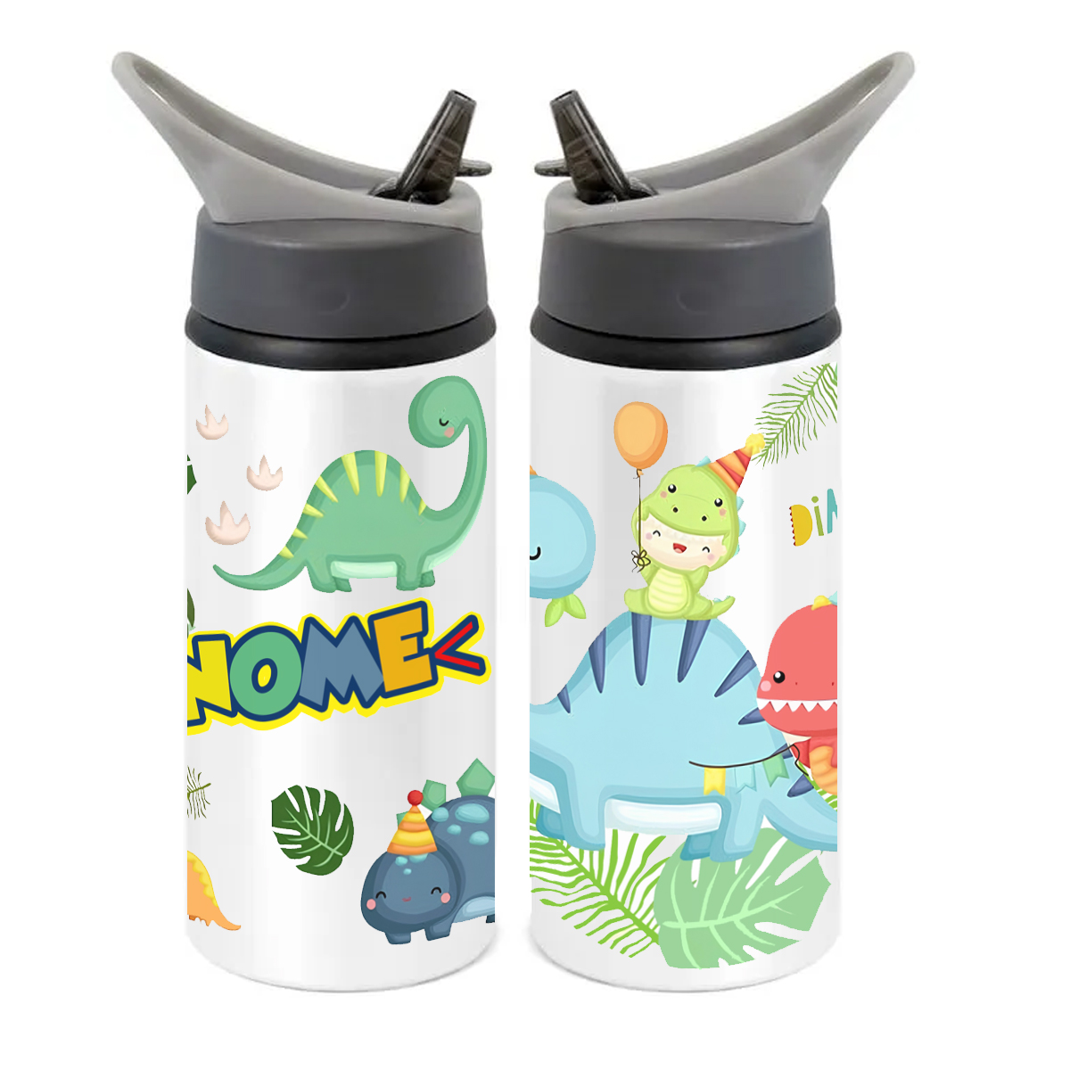 Squeeze de Alumínio Dino Baby Personalizado com Canudo Volta às Aulas