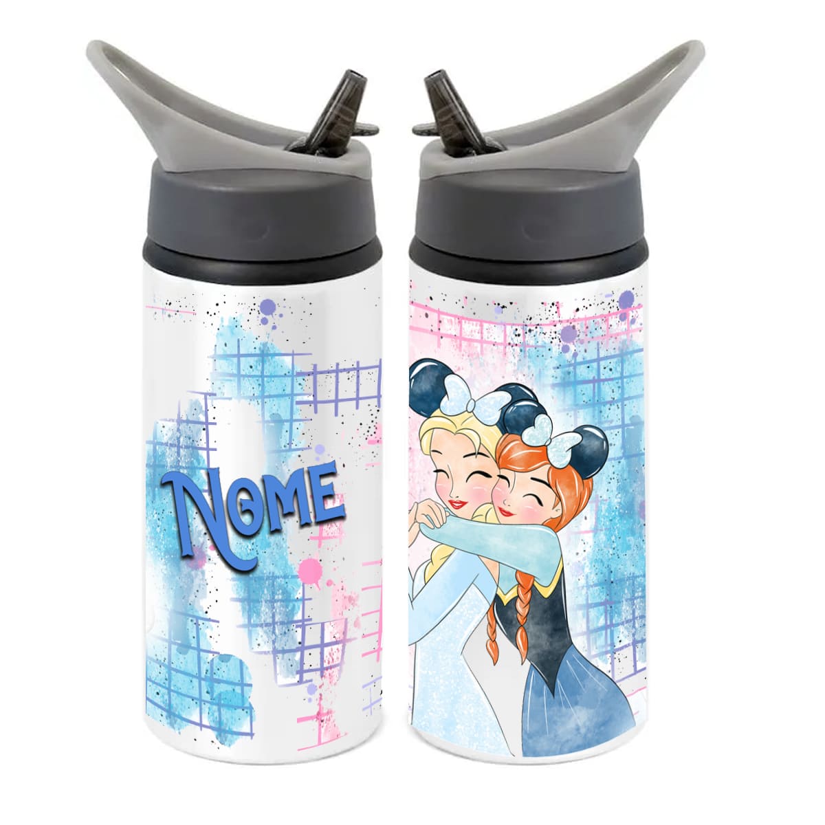 Squeeze de Alumínio Frozen Personalizado com Canudo Volta às Aulas