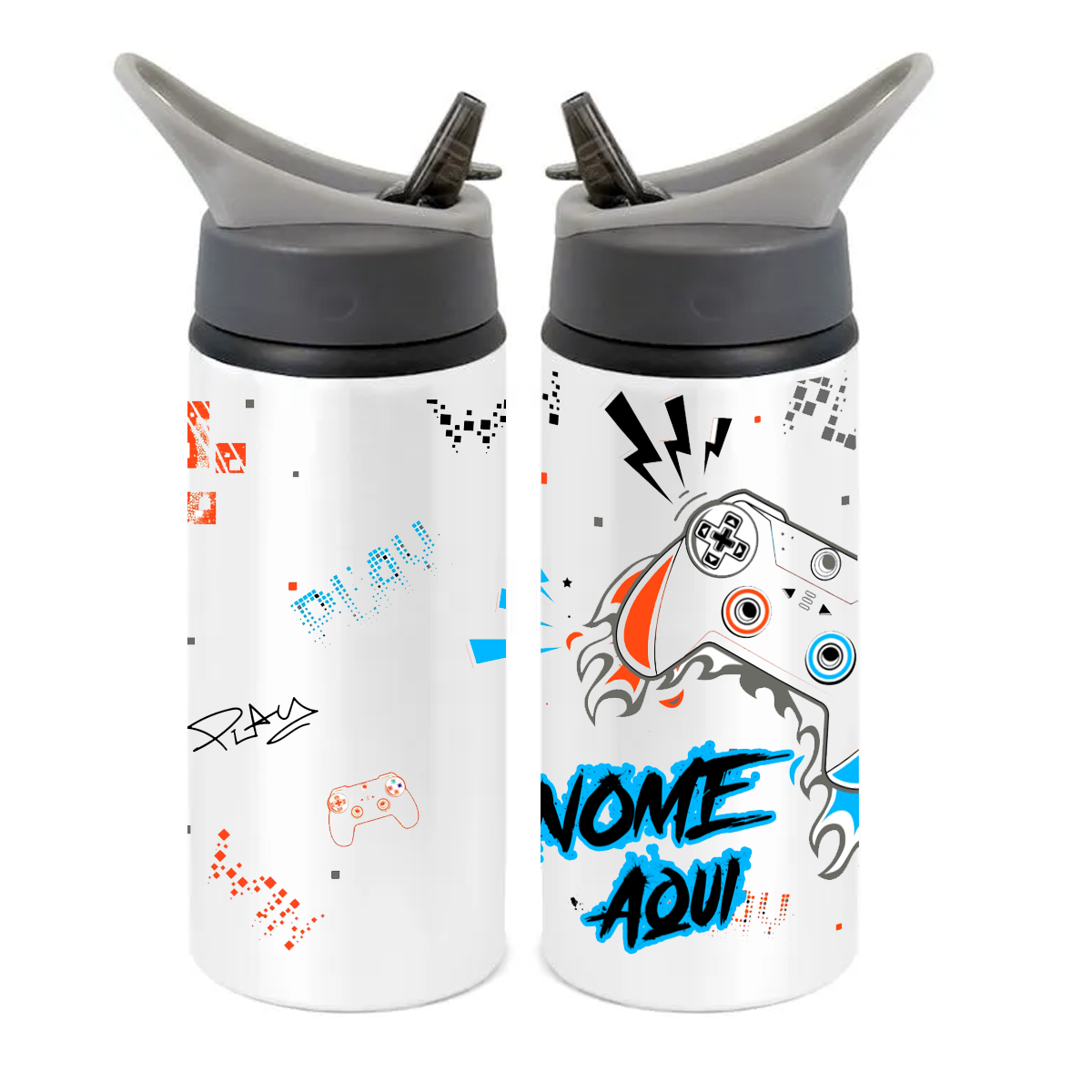 Squeeze de Alumínio Gamer Vídeo Game Personalizado com Canudo Volta às Aulas