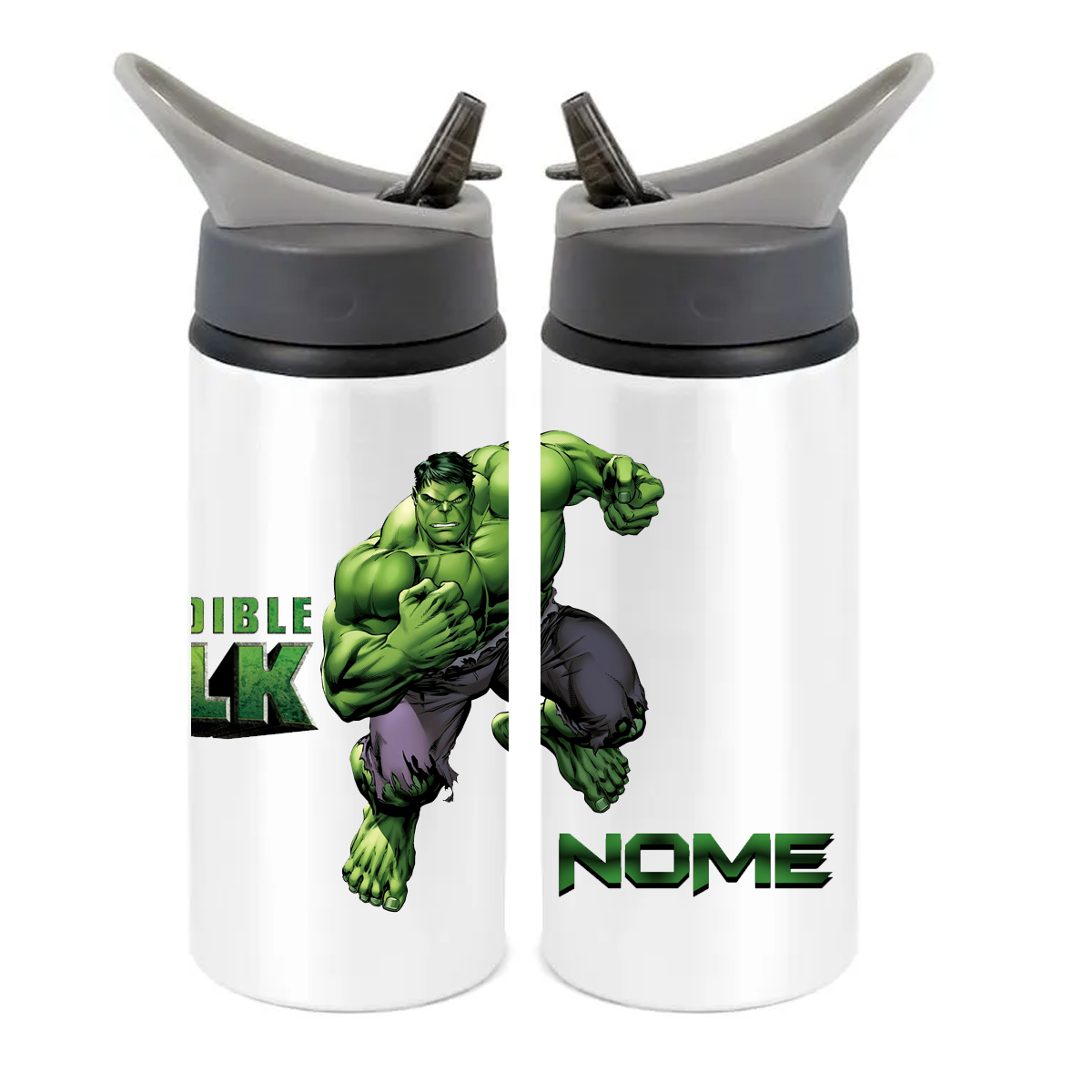 Squeeze de Alumínio Hulk Personalizado com Canudo Volta às Aulas