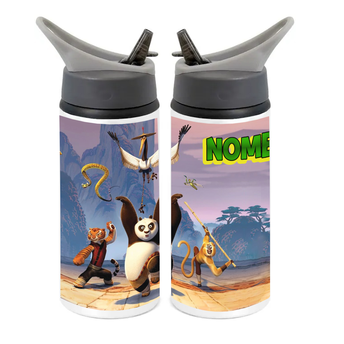 Squeeze de Alumínio Kung Fu Panda Personalizado com Canudo Volta às Aulas