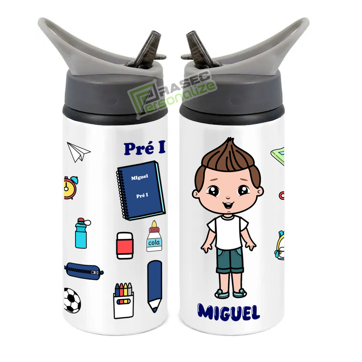 Squeeze de Alumínio Menino Personalizado com Canudo Volta às Aulas