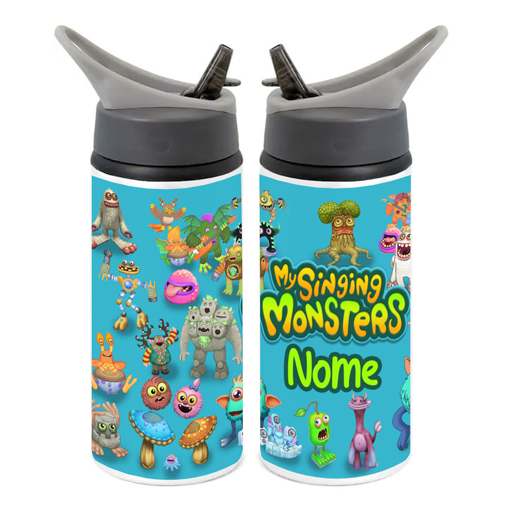 Squeeze de Alumínio My Singing Monsters Personalizado com Canudo Volta às Aulas
