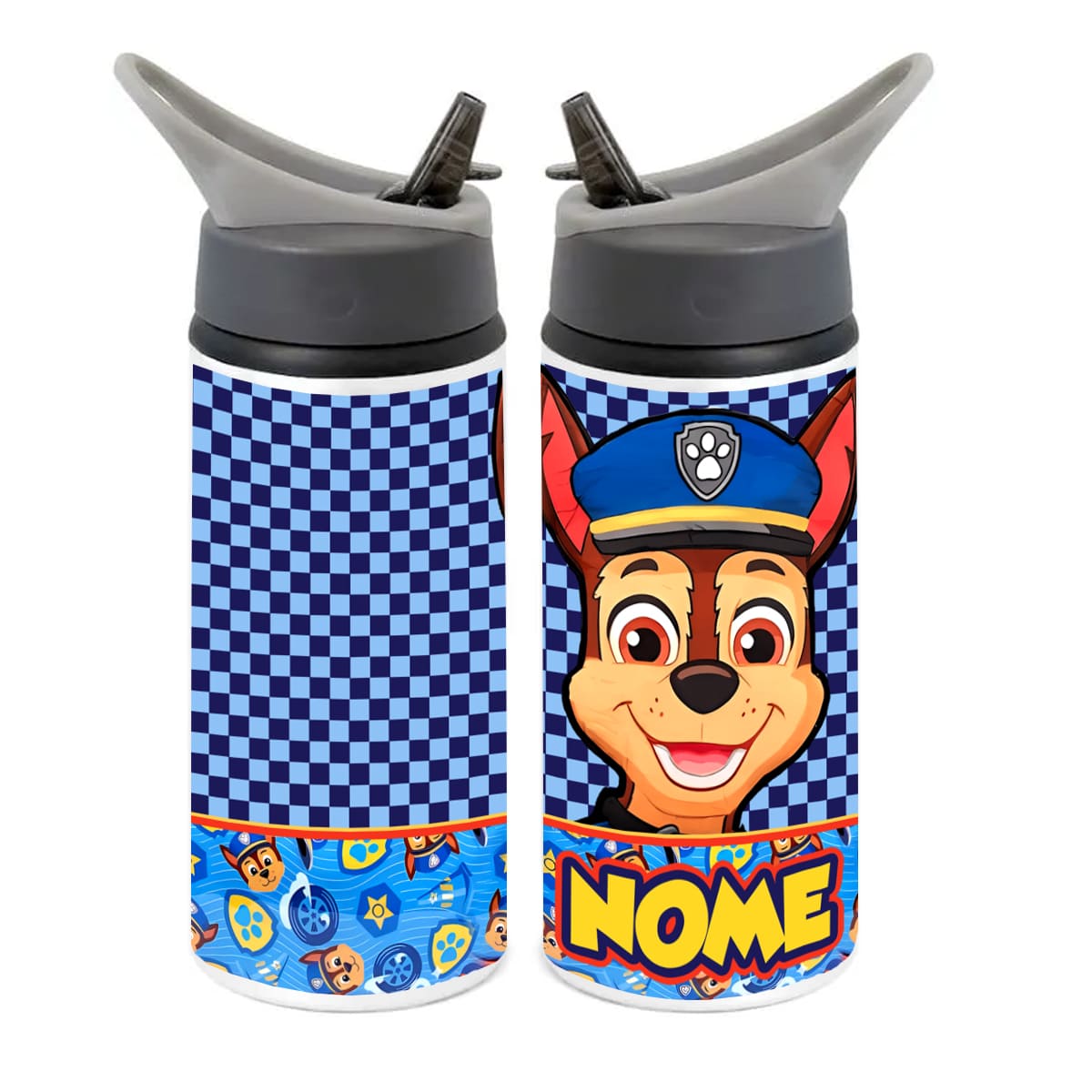 Squeeze de Alumínio Patrulha Canina Chase Personalizado com Canudo Volta às Aulas