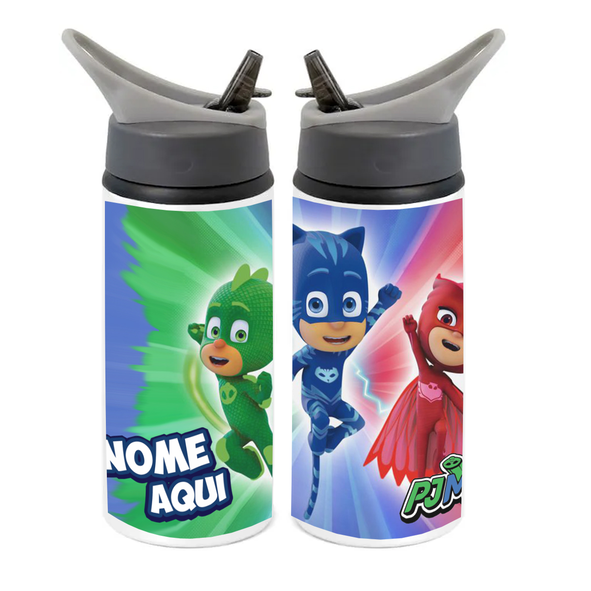 Squeeze de Alumínio PJ Masks Personalizado com Canudo Volta às Aulas