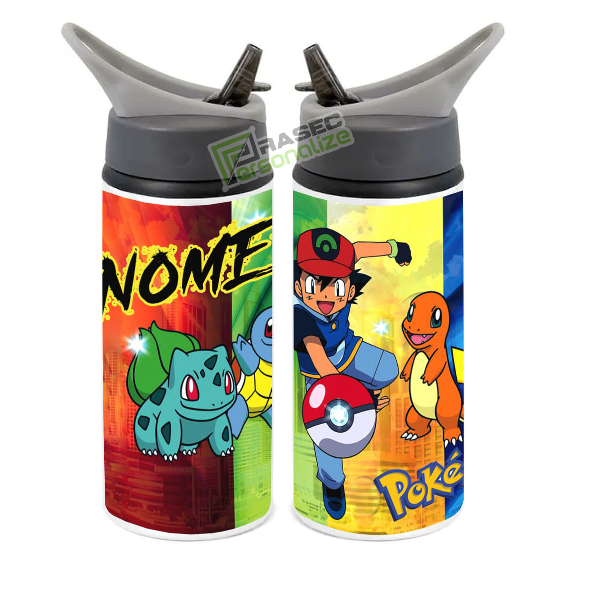 Squeeze de Alumínio Pokémon Personalizado com Canudo Volta às Aulas