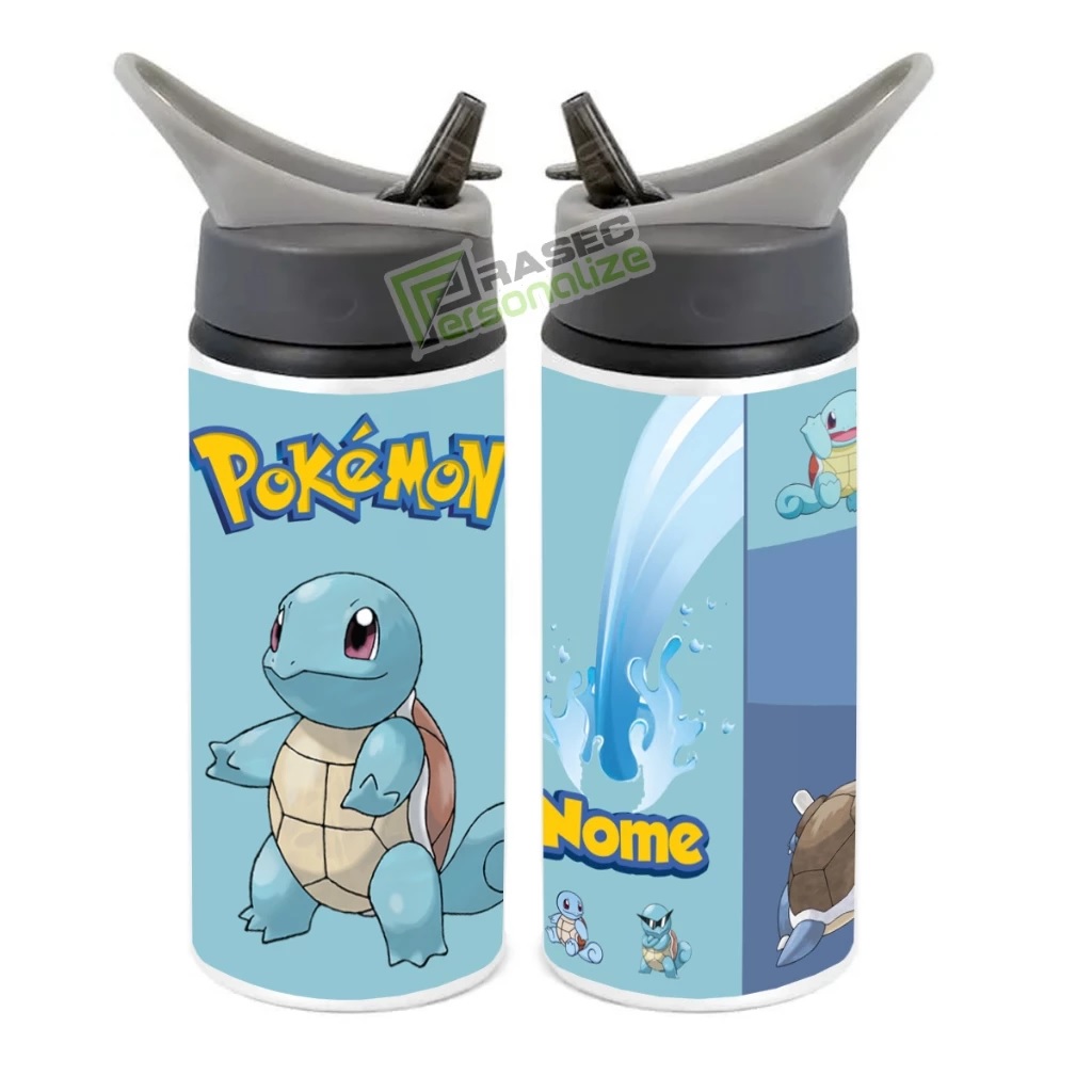 Squeeze de Alumínio Pokémon Squirtle Personalizado com Canudo Volta às Aulas