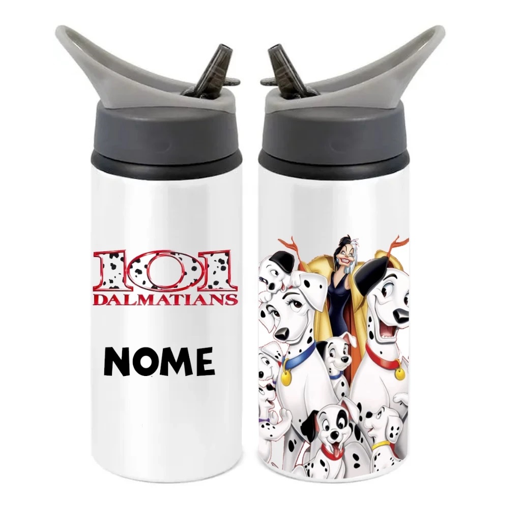 Squeeze de Alumínio 101 Dálmatas Personalizado com Canudo Volta às Aulas