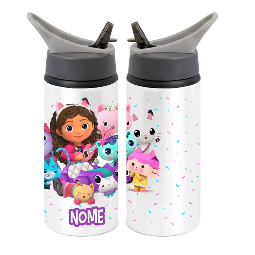 Squeeze de Alumínio A Casa Mágica da Gabby Personalizado com Canudo Volta às Aulas