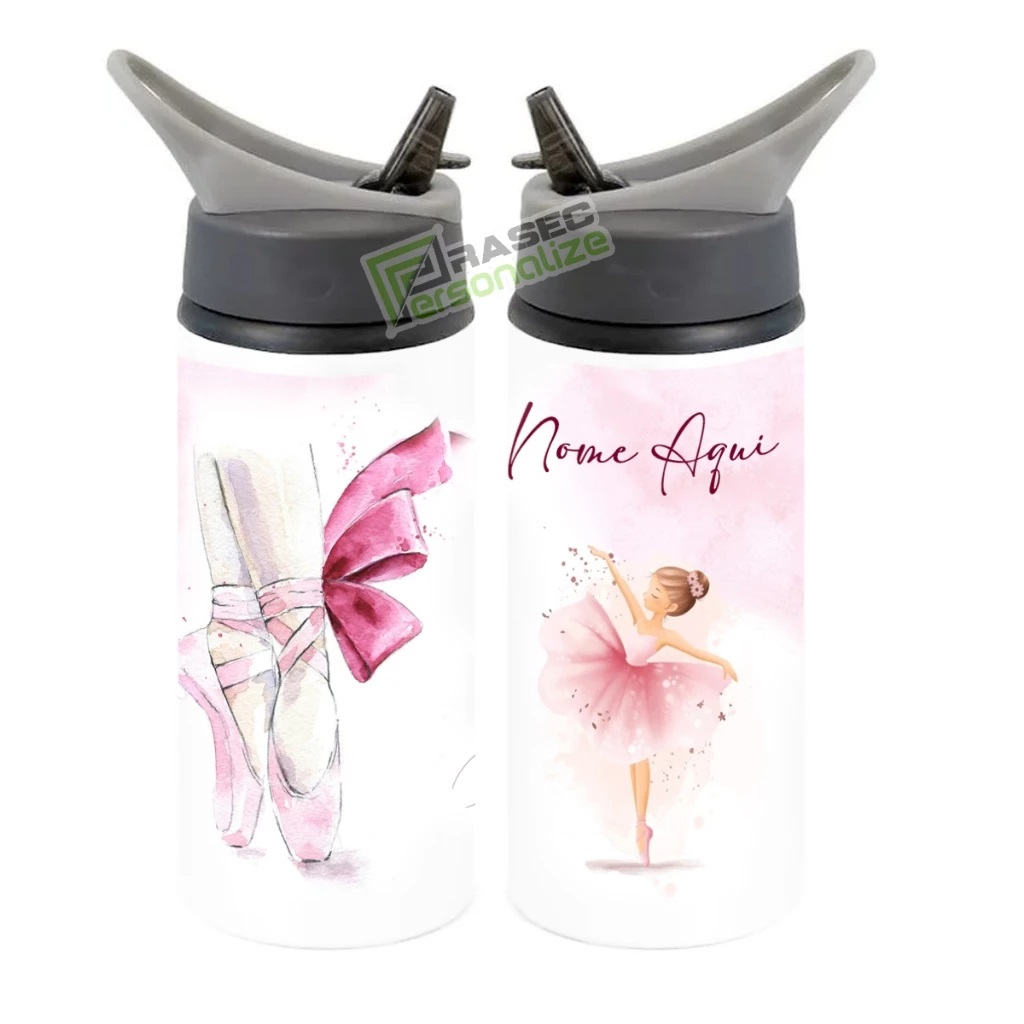 Squeeze de Alumínio Bailarina Balé Ballet Personalizado com Canudo Volta às Aulas
