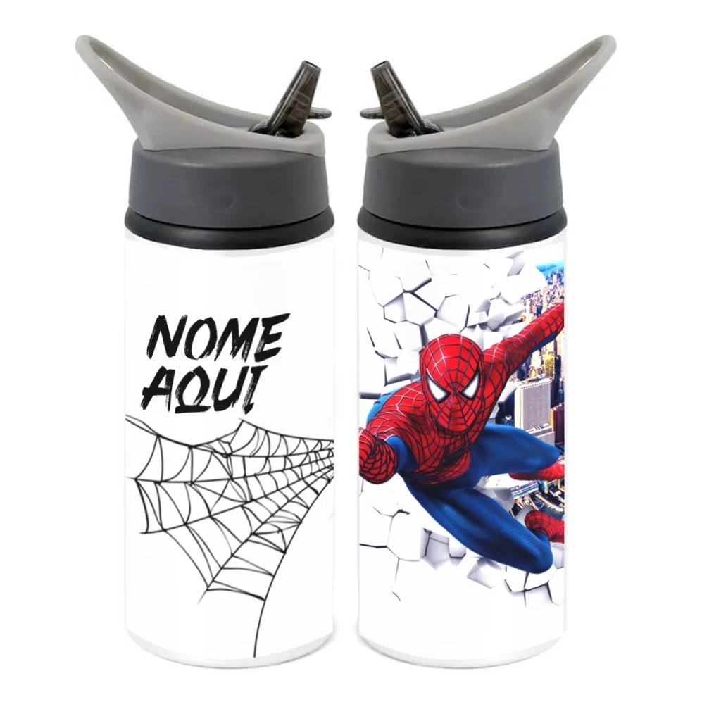Squeeze de Alumínio Homem Aranha Personalizado com Canudo Volta às Aulas