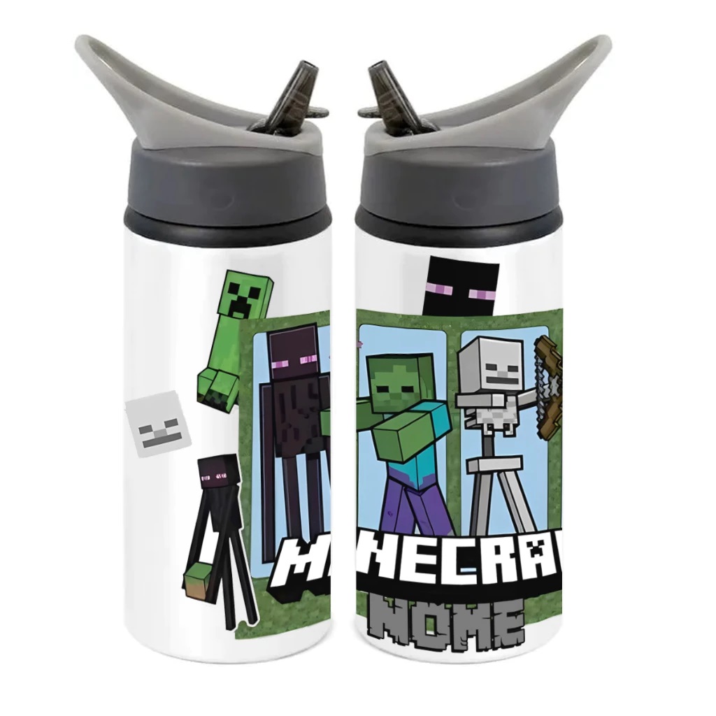 Squeeze de Alumínio Minecraft Personalizado com Canudo Volta às Aulas