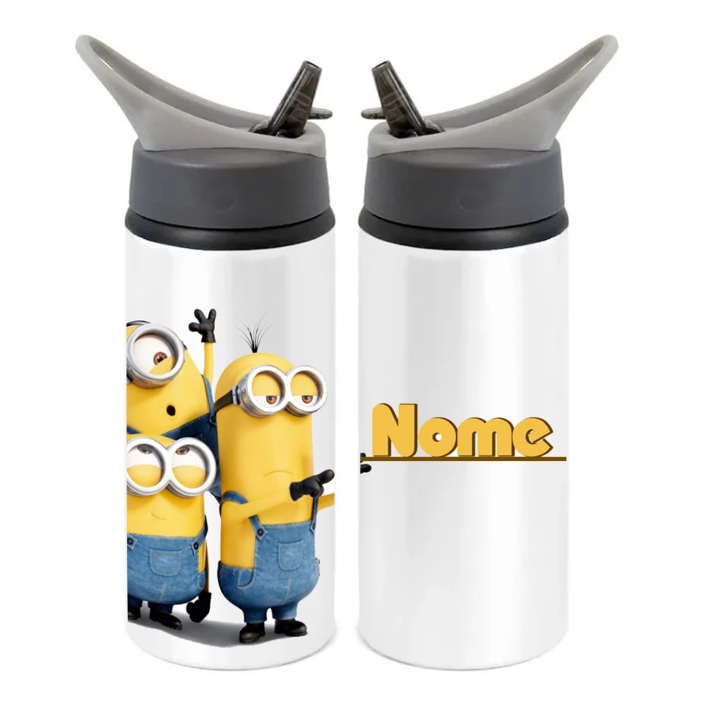 Squeeze de Alumínio Minions Personalizado com Canudo Volta às Aulas
