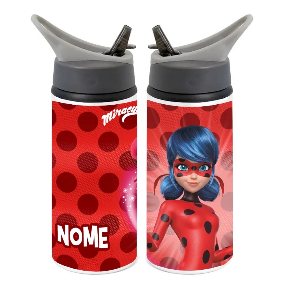 Squeeze de Alumínio Miraculous Personalizado com Canudo Volta às Aulas