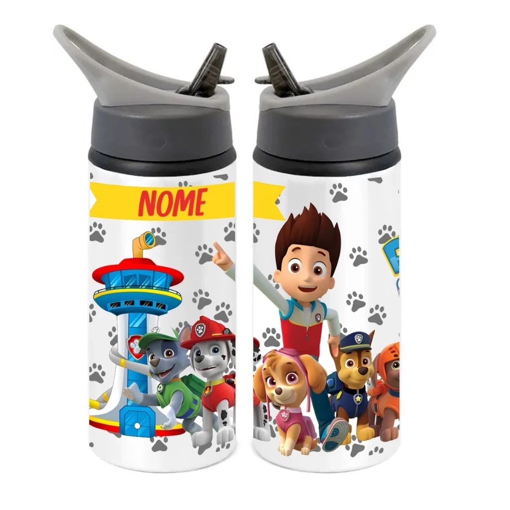 Squeeze de Alumínio Patrulha Canina Personalizado com Canudo Volta às Aulas