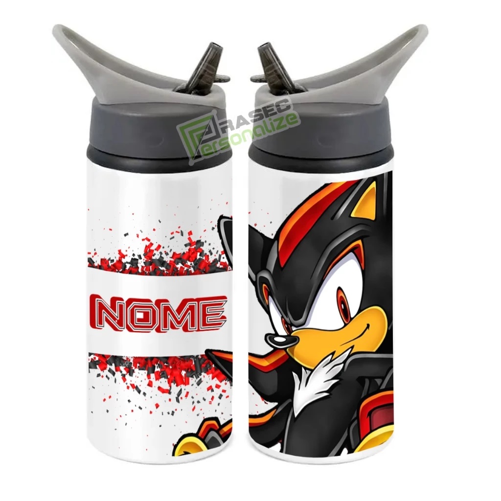 Squeeze de Alumínio Shadow Personagem Sonic Personalizado com Canudo Volta às Aulas